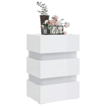 Comodino con LED Bianco Lucido 45x35x67 cm in Legno Multistrato - homemem39