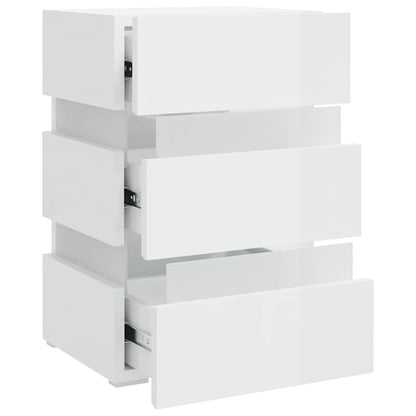 Comodino con LED Bianco Lucido 45x35x67 cm in Legno Multistrato - homemem39