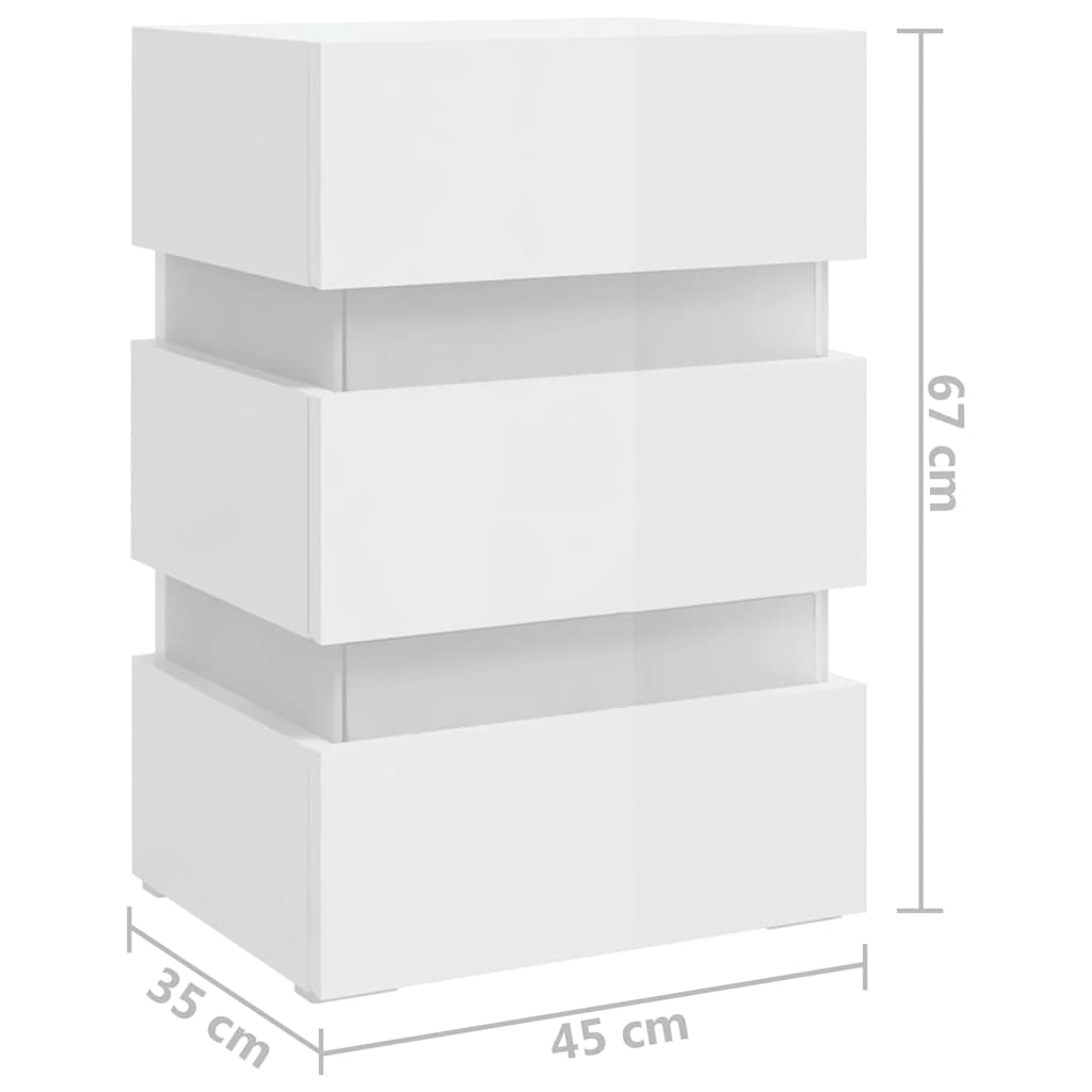 Comodino con LED Bianco Lucido 45x35x67 cm in Legno Multistrato - homemem39