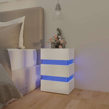 Comodino con LED Bianco Lucido 45x35x67 cm in Legno Multistrato - homemem39
