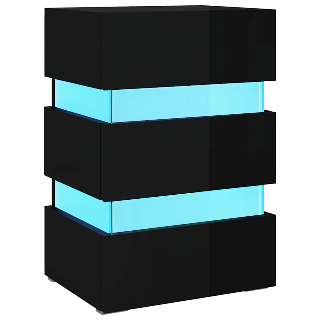 Comodino con LED Nero Lucido 45x35x67 cm in Legno Multistrato