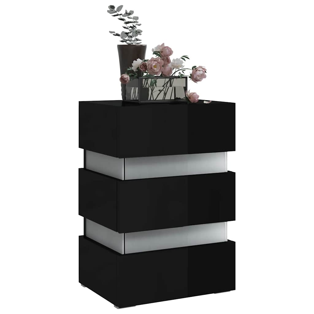 Comodino con LED Nero Lucido 45x35x67 cm in Legno Multistrato | homemem39