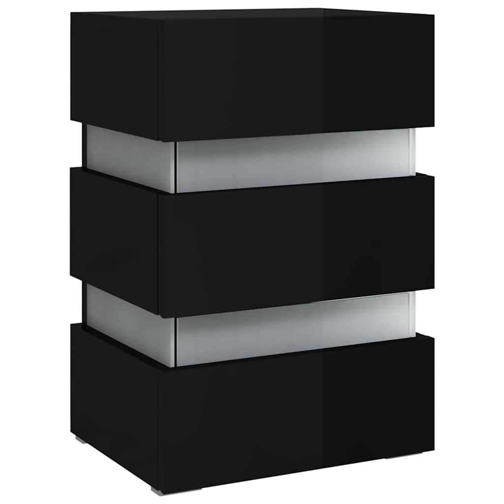 Comodino con LED Nero Lucido 45x35x67 cm in Legno Multistrato