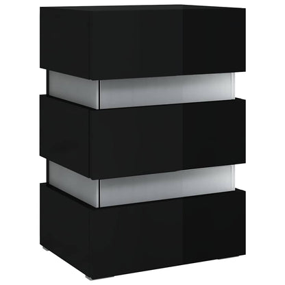 Comodino con LED Nero Lucido 45x35x67 cm in Legno Multistrato