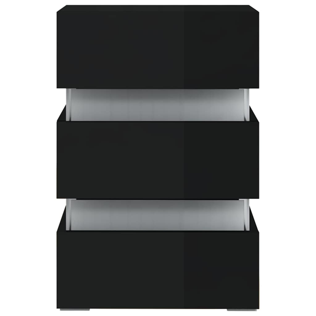 Comodino con LED Nero Lucido 45x35x67 cm in Legno Multistrato