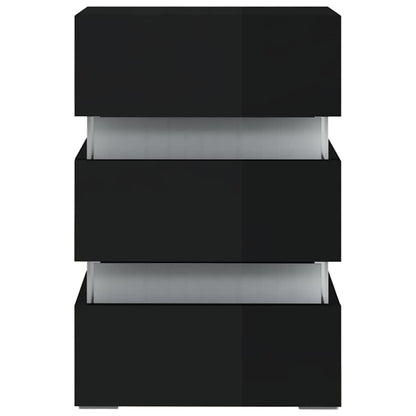 Comodino con LED Nero Lucido 45x35x67 cm in Legno Multistrato