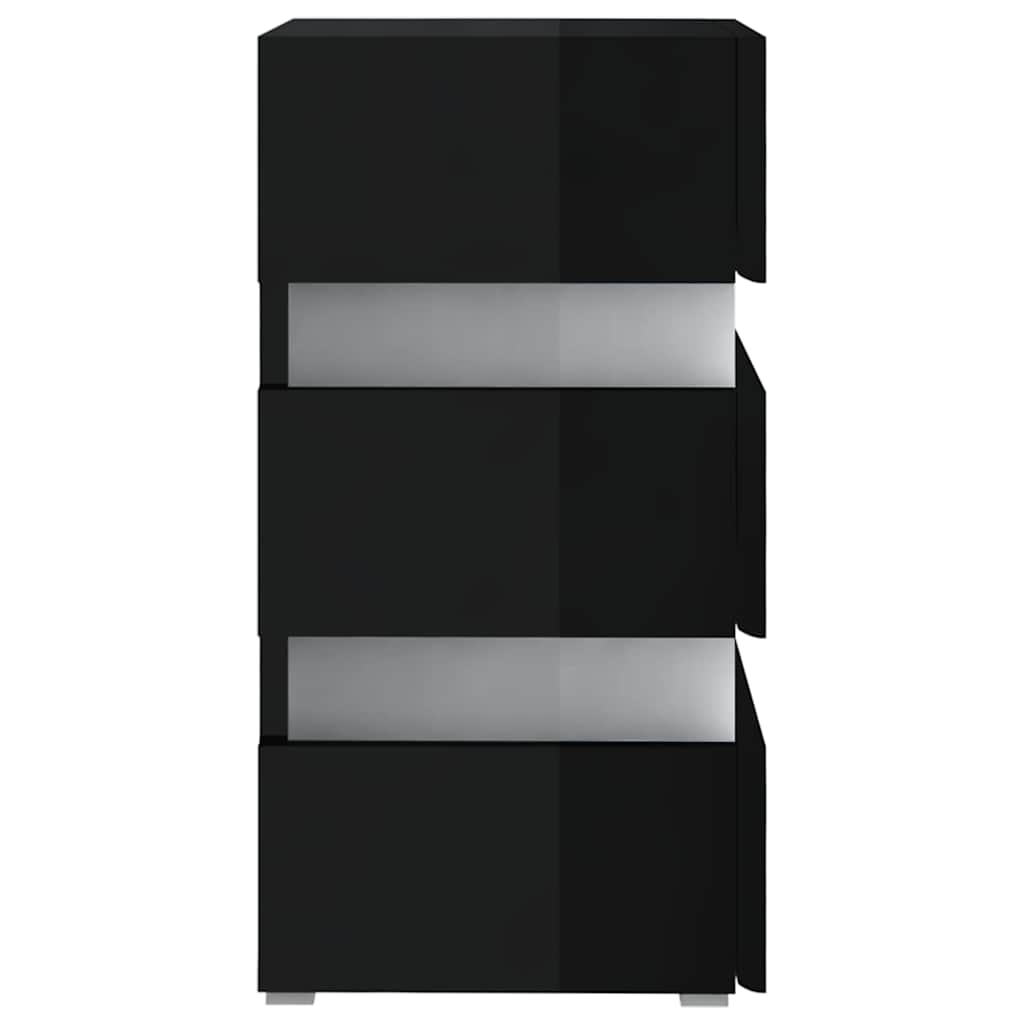 Comodino con LED Nero Lucido 45x35x67 cm in Legno Multistrato