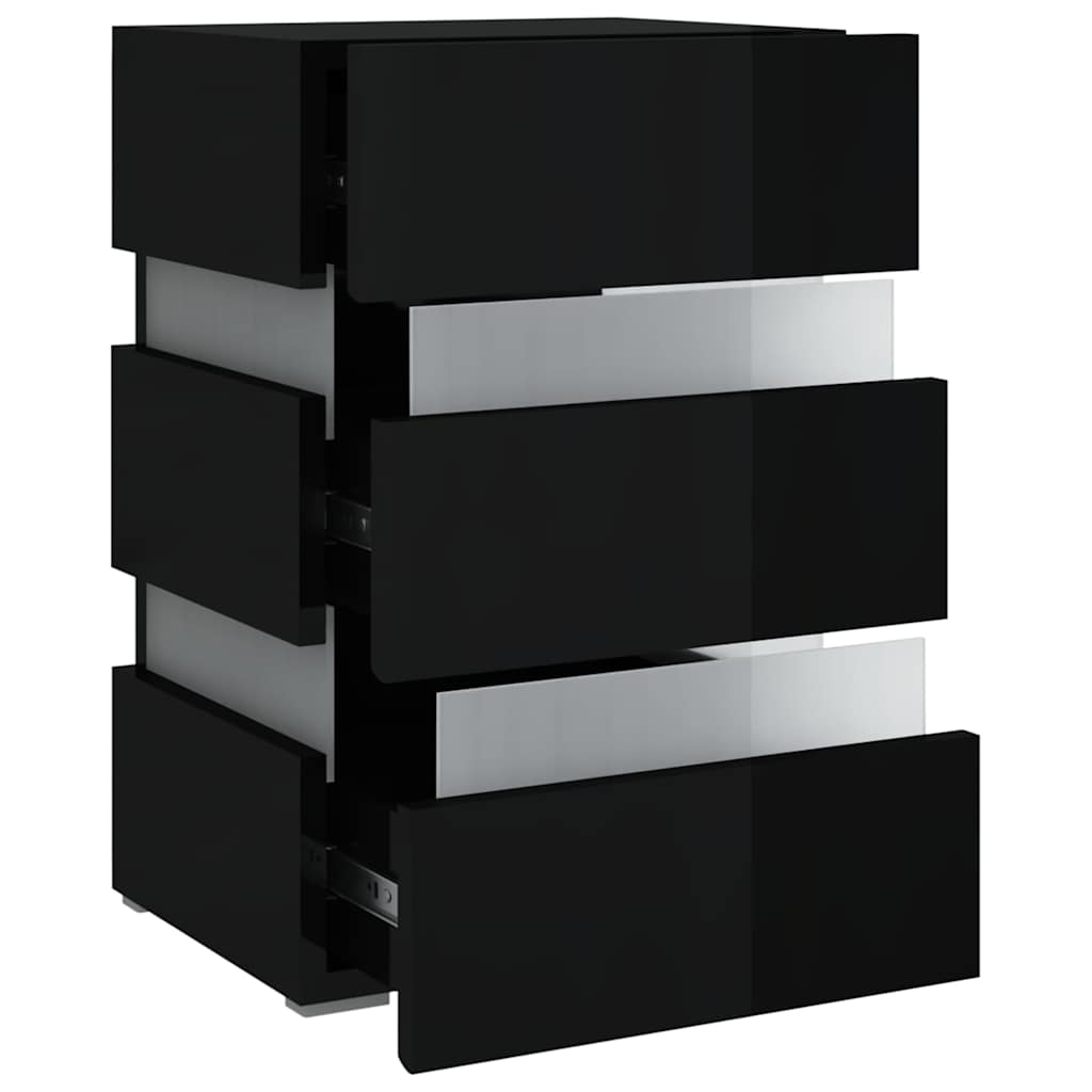 Comodino con LED Nero Lucido 45x35x67 cm in Legno Multistrato