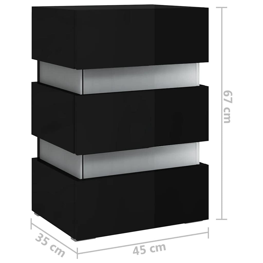 Comodino con LED Nero Lucido 45x35x67 cm in Legno Multistrato | homemem39