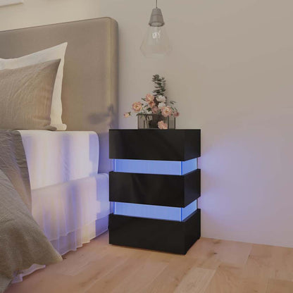 Comodino con LED Nero Lucido 45x35x67 cm in Legno Multistrato | homemem39