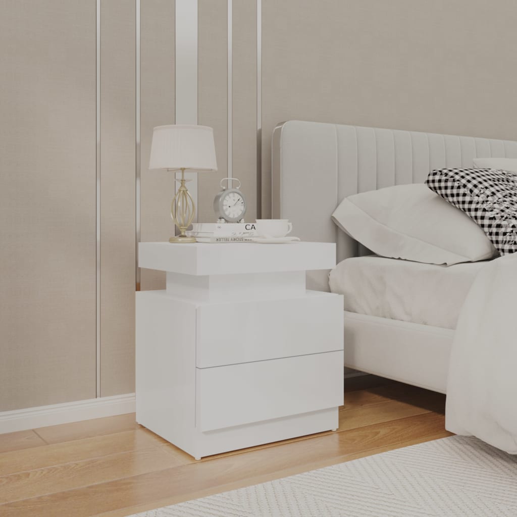Comodino Bianco Lucido 45x35x52 cm in Legno Multistrato - homemem39