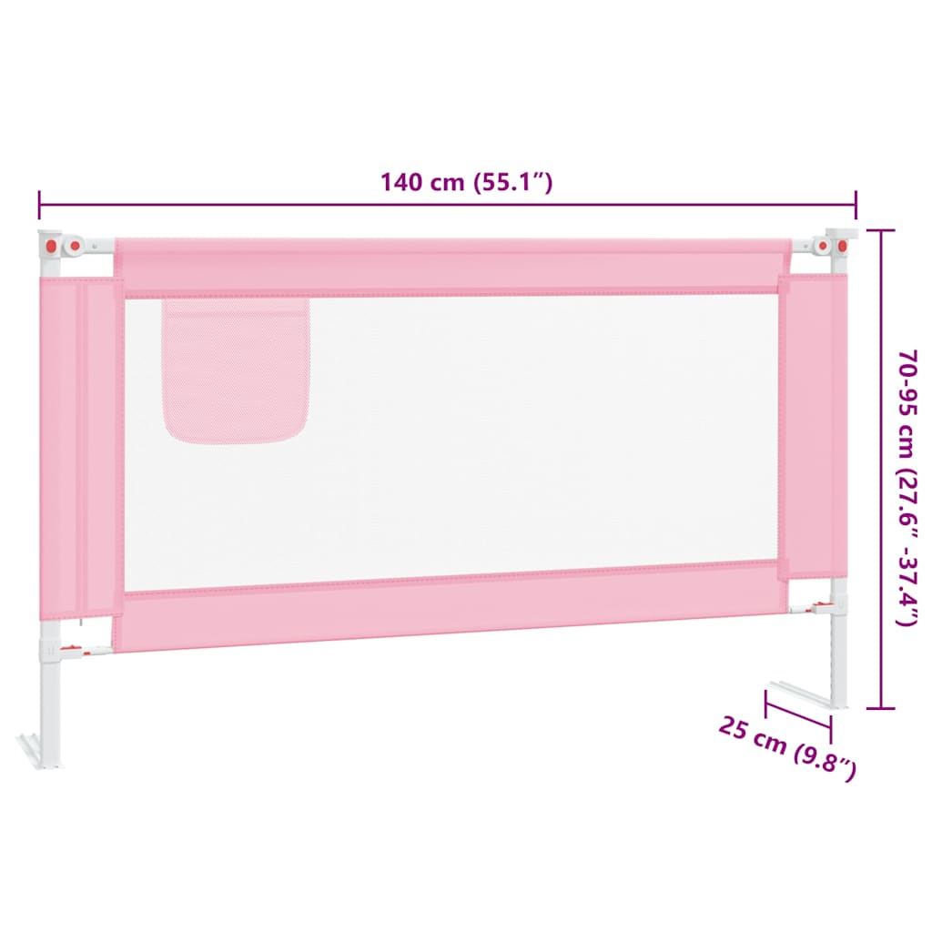 Sponda Letto di Sicurezza per Bambini Rosa 140x25cm in Tessuto