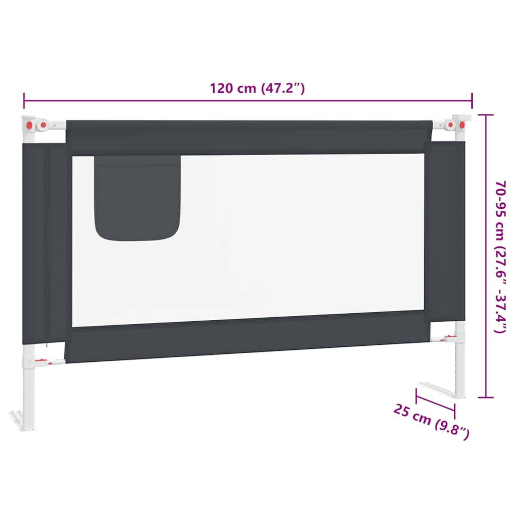 Sponda Letto Sicurezza Bambini Grigio Scuro 120x25 cm Tessuto | homemem39