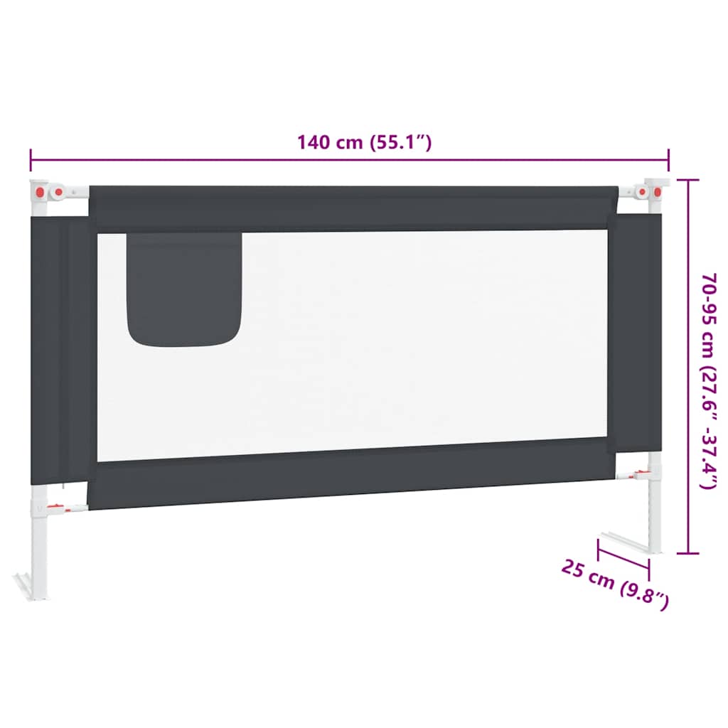 Sponda Letto Sicurezza Bambini Grigio Scuro 140x25 cm Tessuto