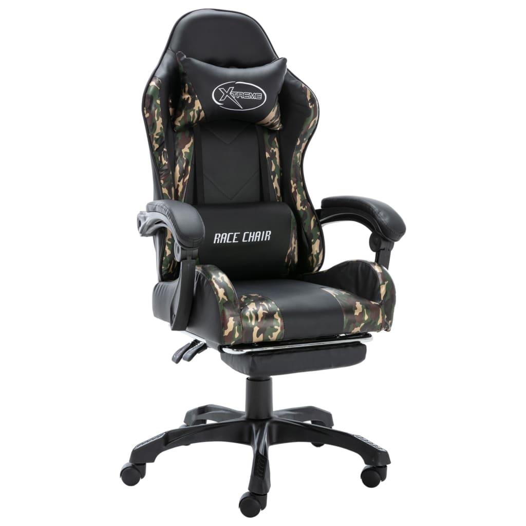 Sedia da Gaming con Poggiapiedi Nera e Mimetica in Similpelle - homemem39