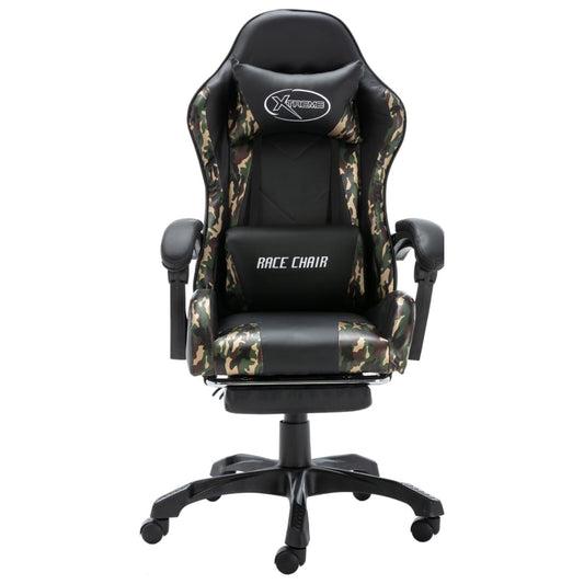 Sedia da Gaming con Poggiapiedi Nera e Mimetica in Similpelle - homemem39
