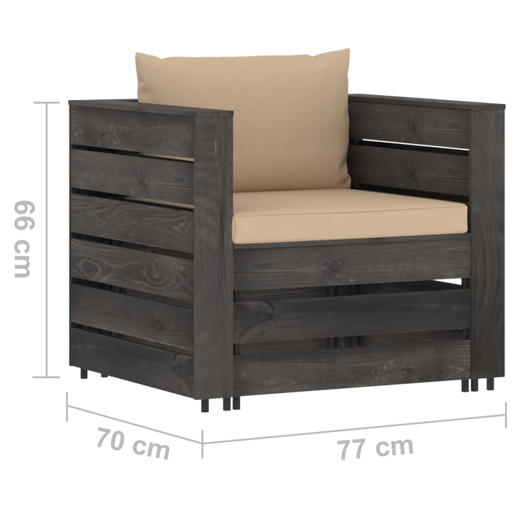 Set Salotto da Giardino 2pz con Cuscini Legno Impregnato Grigio | homemem39