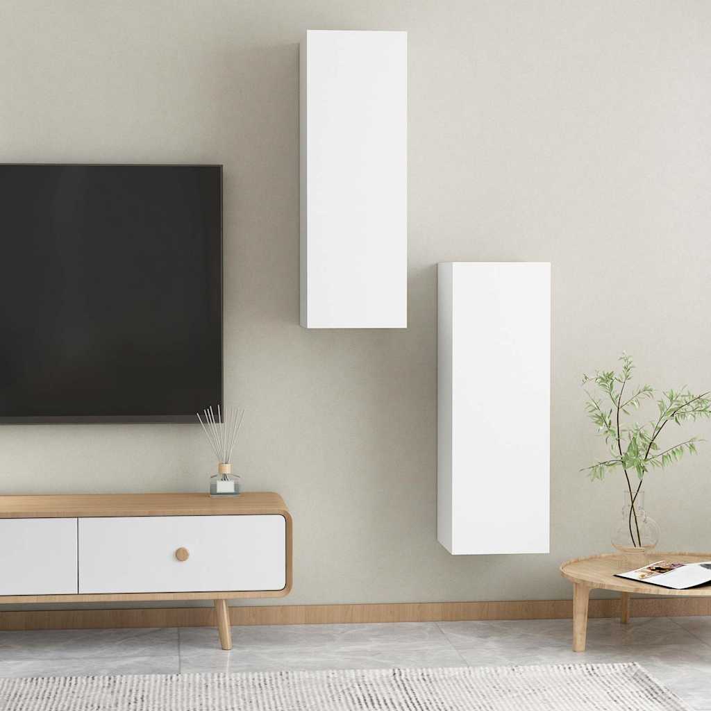 Mobili Porta TV 2pz Bianchi 30,5x30x90 cm in Legno Multistrato