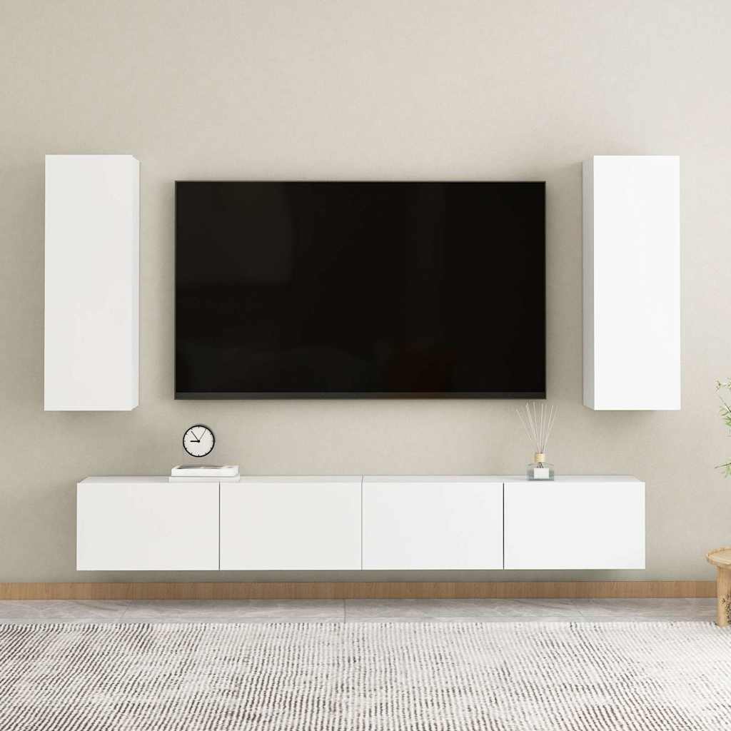 Mobili Porta TV 2pz Bianchi 30,5x30x90 cm in Legno Multistrato