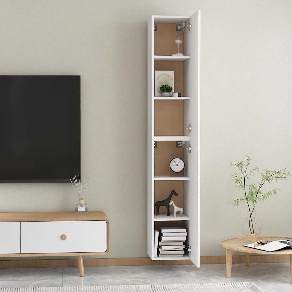 Mobili Porta TV 2pz Bianchi 30,5x30x90 cm in Legno Multistrato