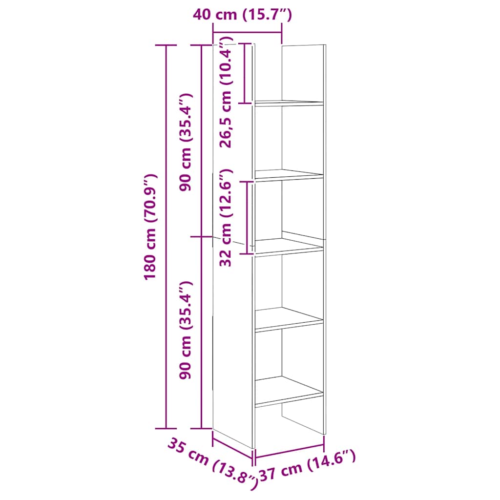 Libreria Bianca 40x35x180 cm in Legno Multistrato | homemem39
