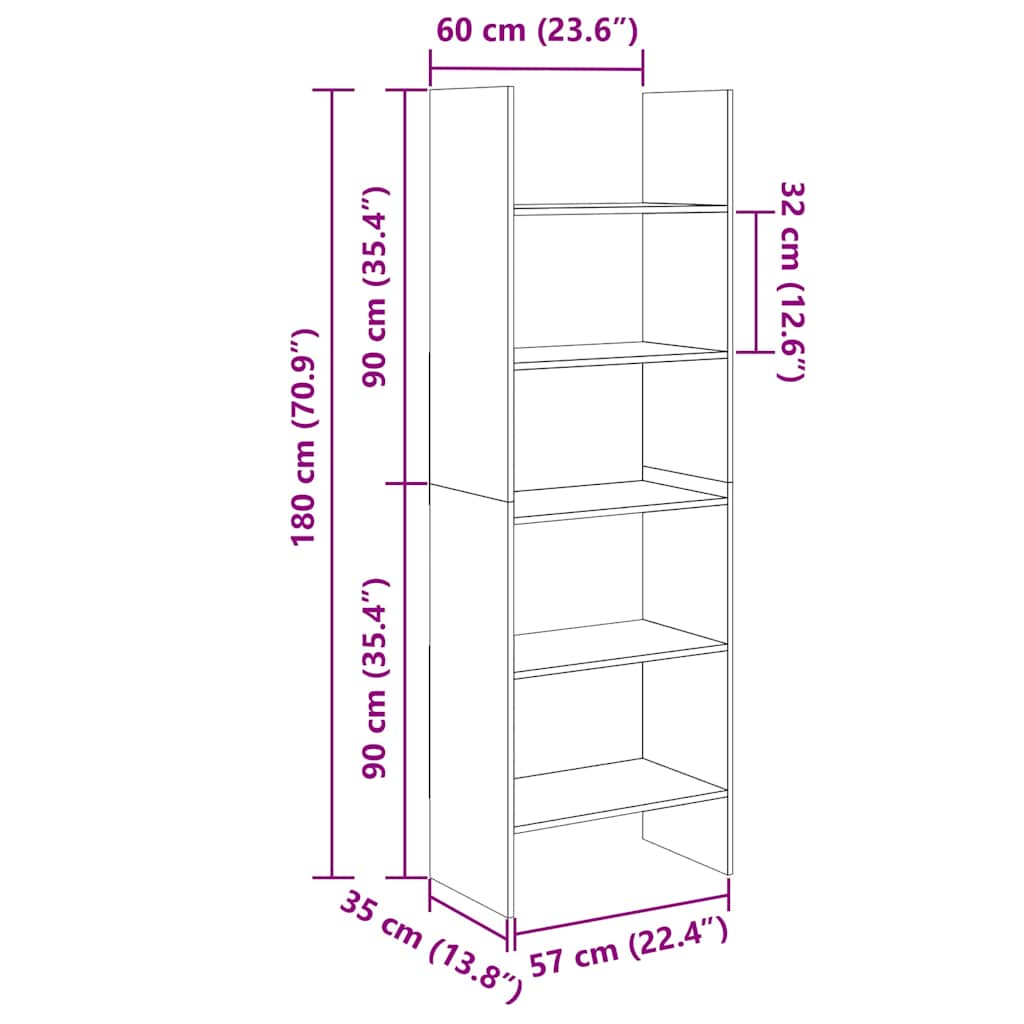 Libreria Rovere Sonoma 60x35x180 cm in Legno Multistrato | homemem39