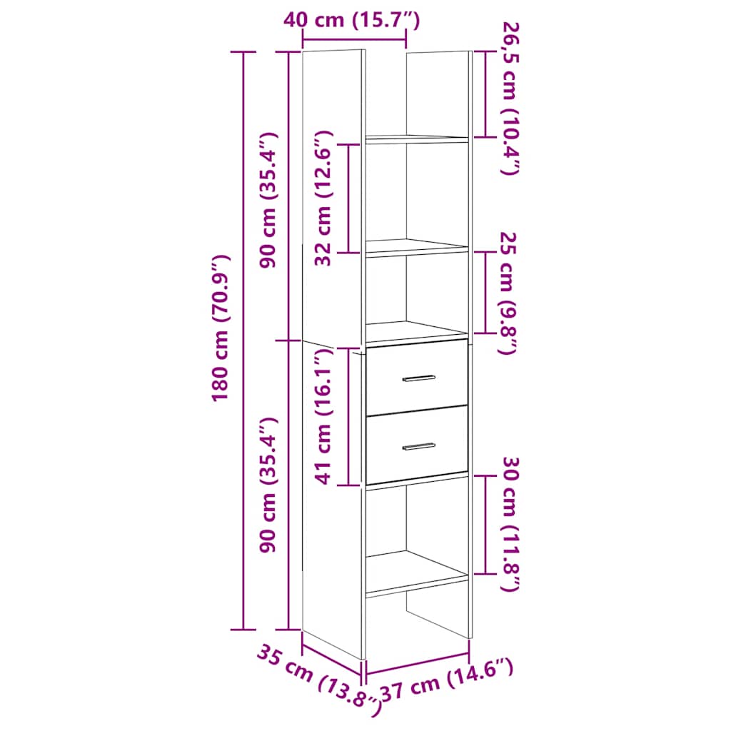Libreria Bianca 40x35x180 cm in Legno Multistrato | homemem39