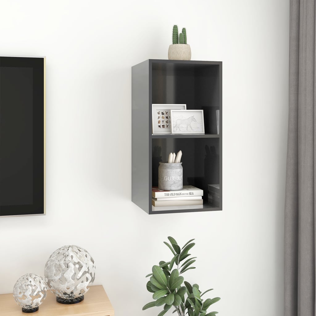 Mobile TV da Parete Grigio Lucido 37x37x72 cm Legno Multistrato - homemem39
