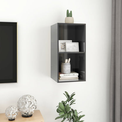 Mobile TV da Parete Grigio Lucido 37x37x72 cm Legno Multistrato - homemem39