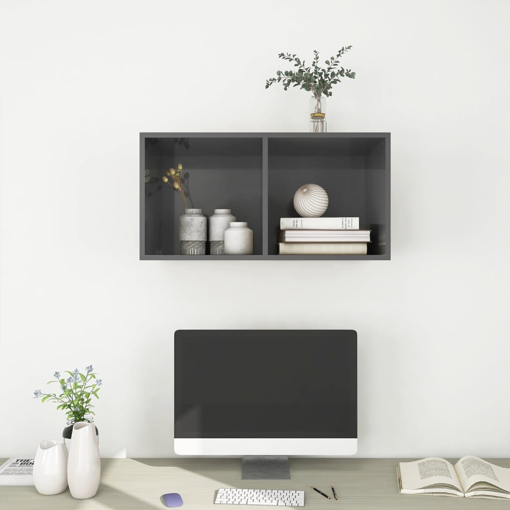 Mobile TV da Parete Grigio Lucido 37x37x72 cm Legno Multistrato - homemem39
