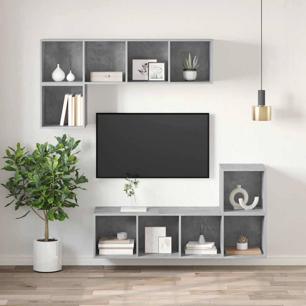 Mobile TV a Parete Grigio Cemento 37x37x107cm Legno Multistrato