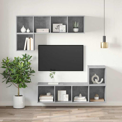 Mobile TV a Parete Grigio Cemento 37x37x107cm Legno Multistrato