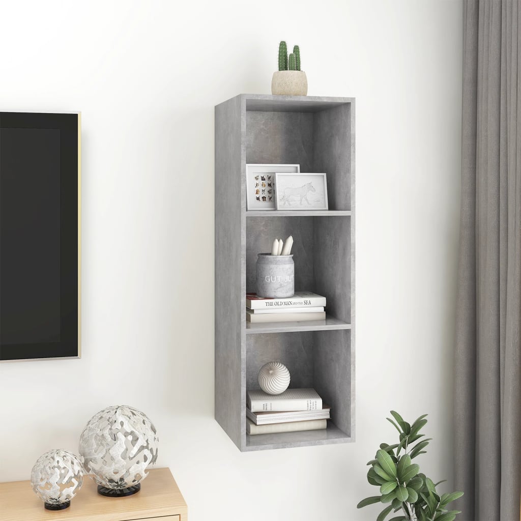 Mobile TV a Parete Grigio Cemento 37x37x107cm Legno Multistrato - homemem39