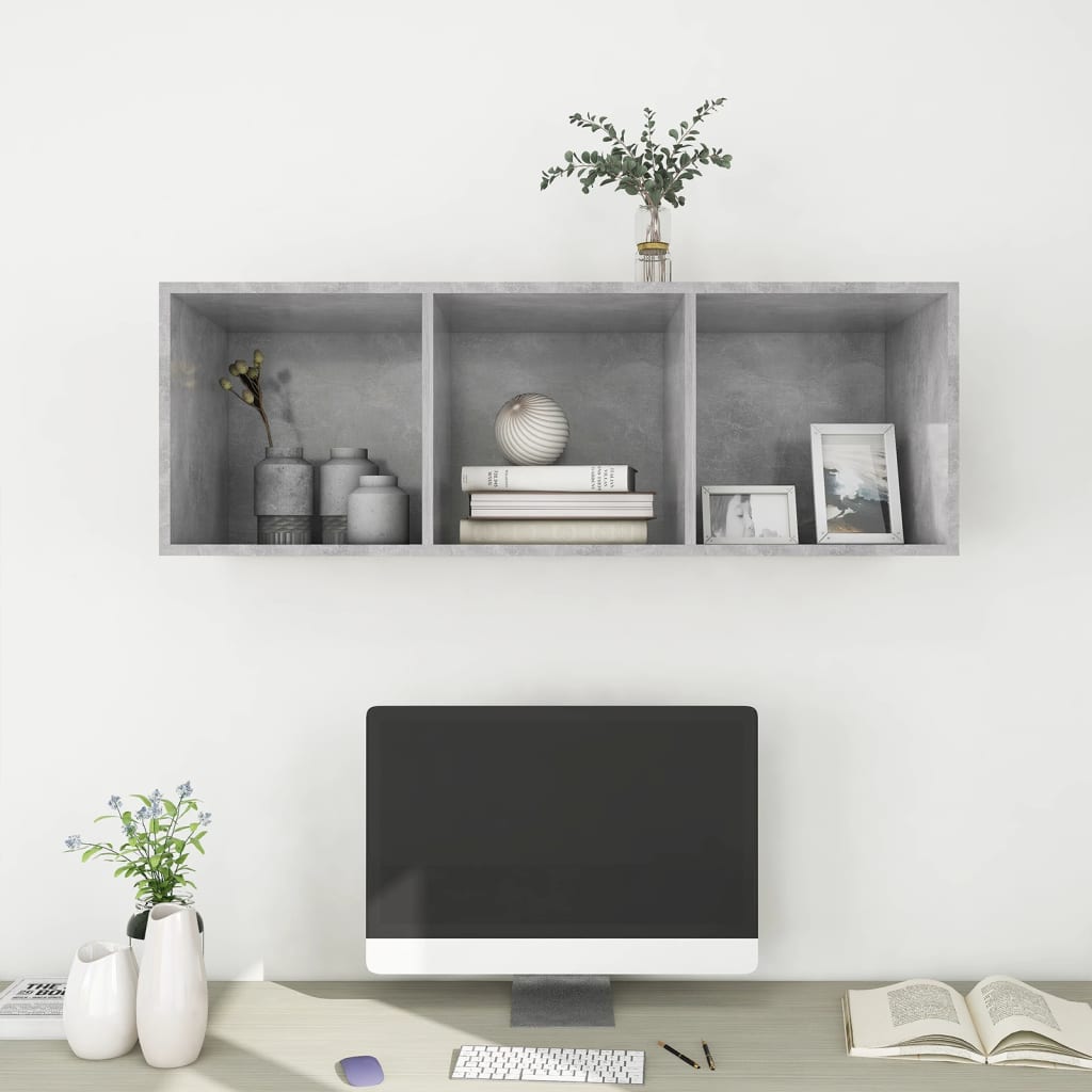 Mobile TV a Parete Grigio Cemento 37x37x107cm Legno Multistrato - homemem39