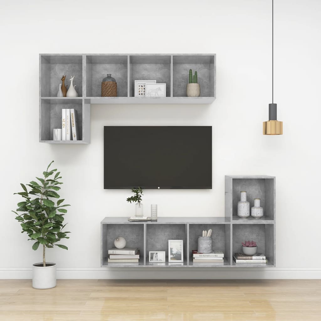 Mobile TV a Parete Grigio Cemento 37x37x107cm Legno Multistrato - homemem39