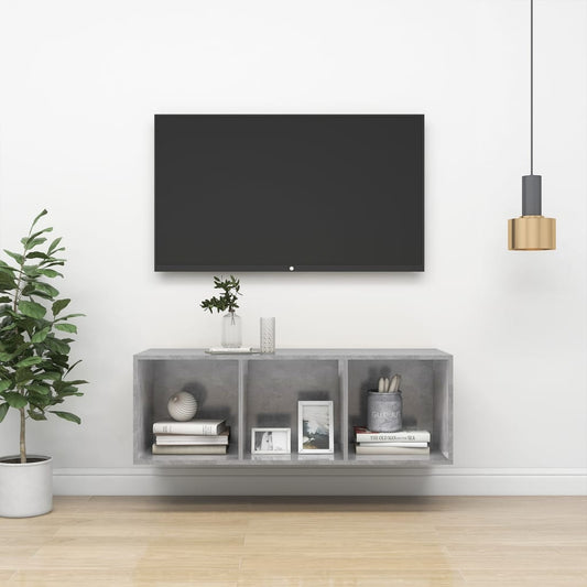 Mobile TV a Parete Grigio Cemento 37x37x107cm Legno Multistrato - homemem39