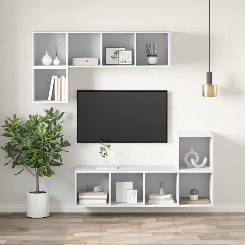Mobile TV da Parete Bianco 37x37x142,5 cm in Legno Multistrato