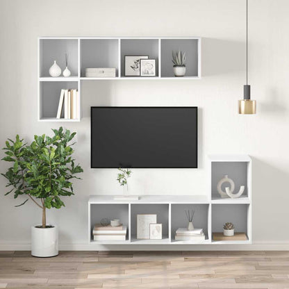Mobile TV da Parete Bianco 37x37x142,5 cm in Legno Multistrato