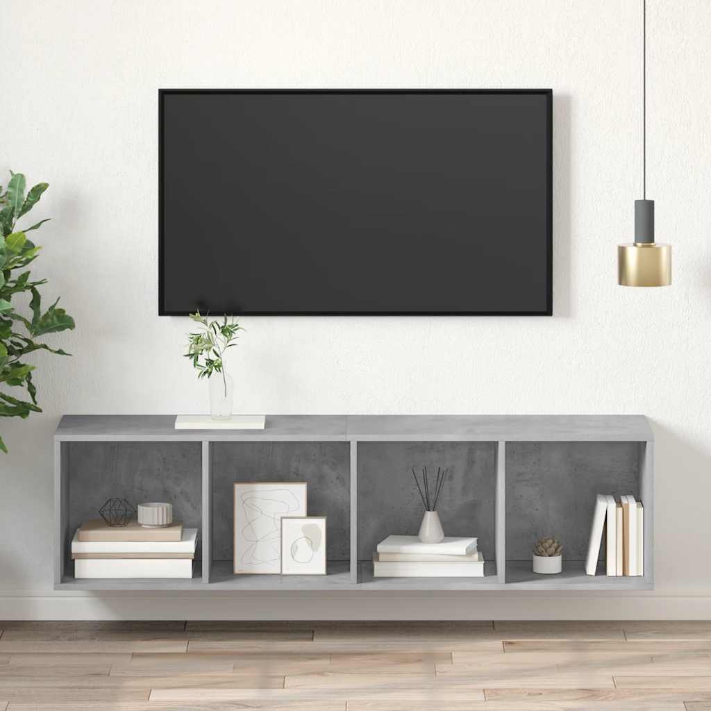 Mobile TV Parete Grigio Cemento 37x37x142,5cm Legno Multistrato