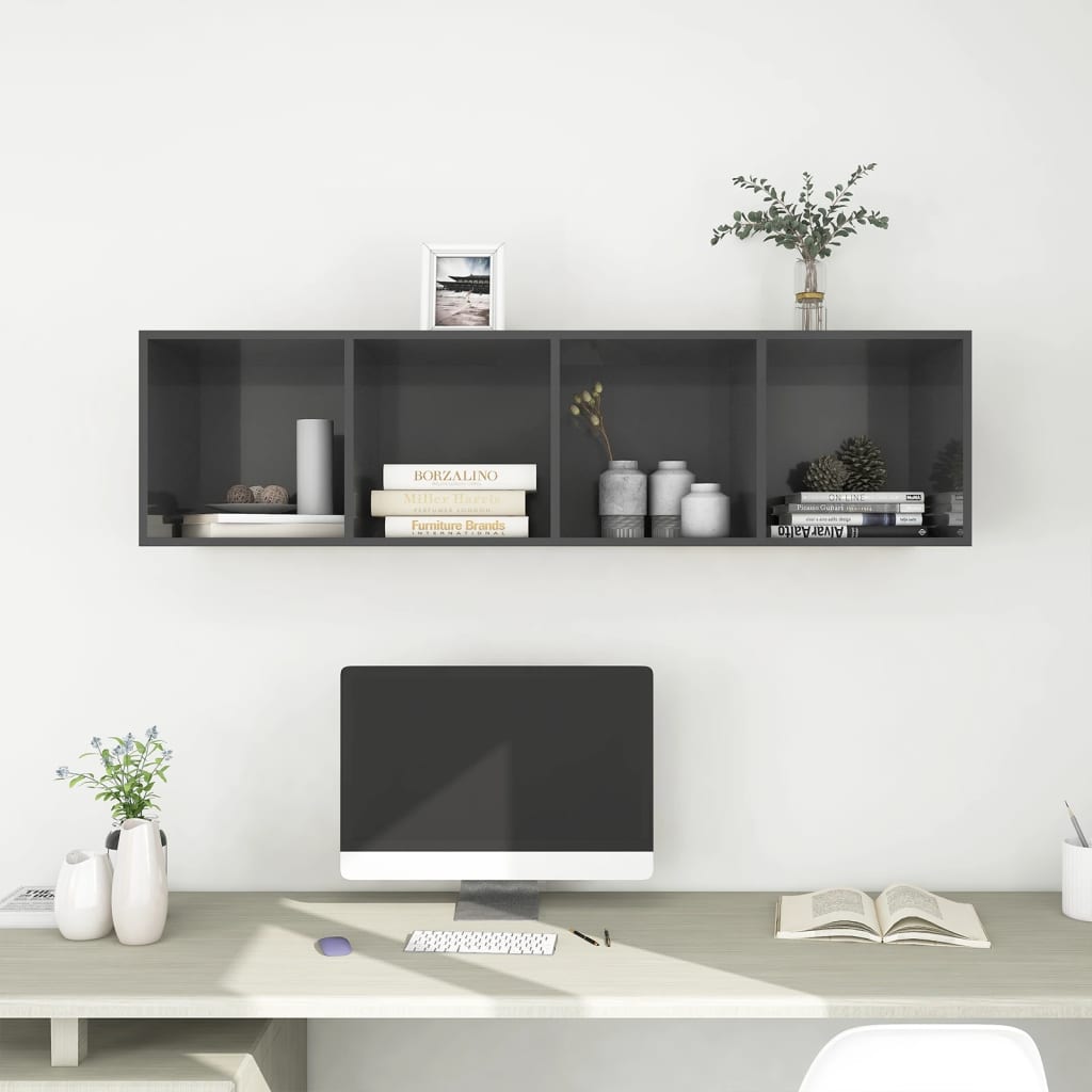 Mobile TV Parete Grigio Lucido 37x37x142,5cm Legno Multistrato - homemem39