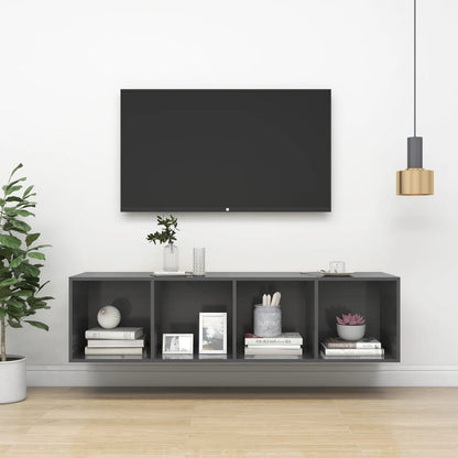 Mobile TV Parete Grigio Lucido 37x37x142,5cm Legno Multistrato - homemem39