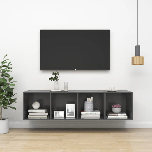 Mobile TV Parete Grigio Lucido 37x37x142,5cm Legno Multistrato - homemem39