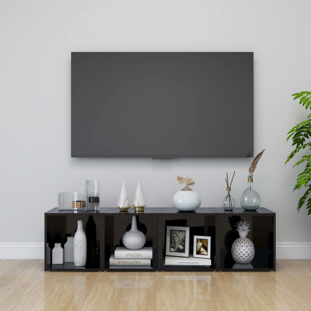 Mobili Porta TV 4pz Nero Lucido 37x35x37 cm Legno Multistrato - homemem39