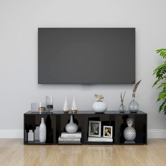 Mobili Porta TV 4pz Nero Lucido 37x35x37 cm Legno Multistrato - homemem39