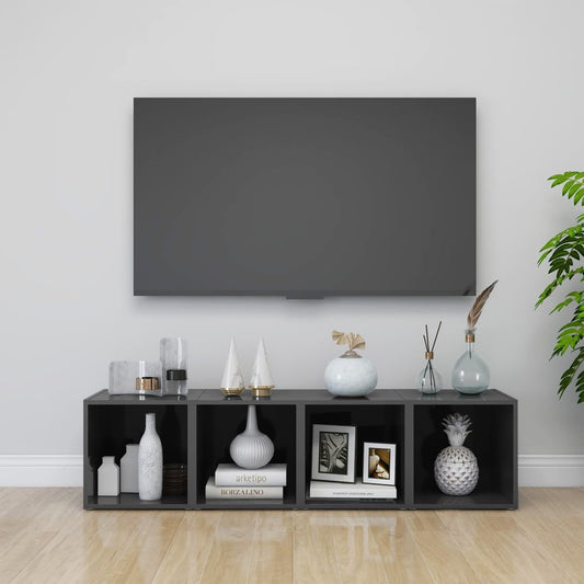 Mobili Porta TV 4pz Grigio Lucido 37x35x37 cm Legno Multistrato - homemem39