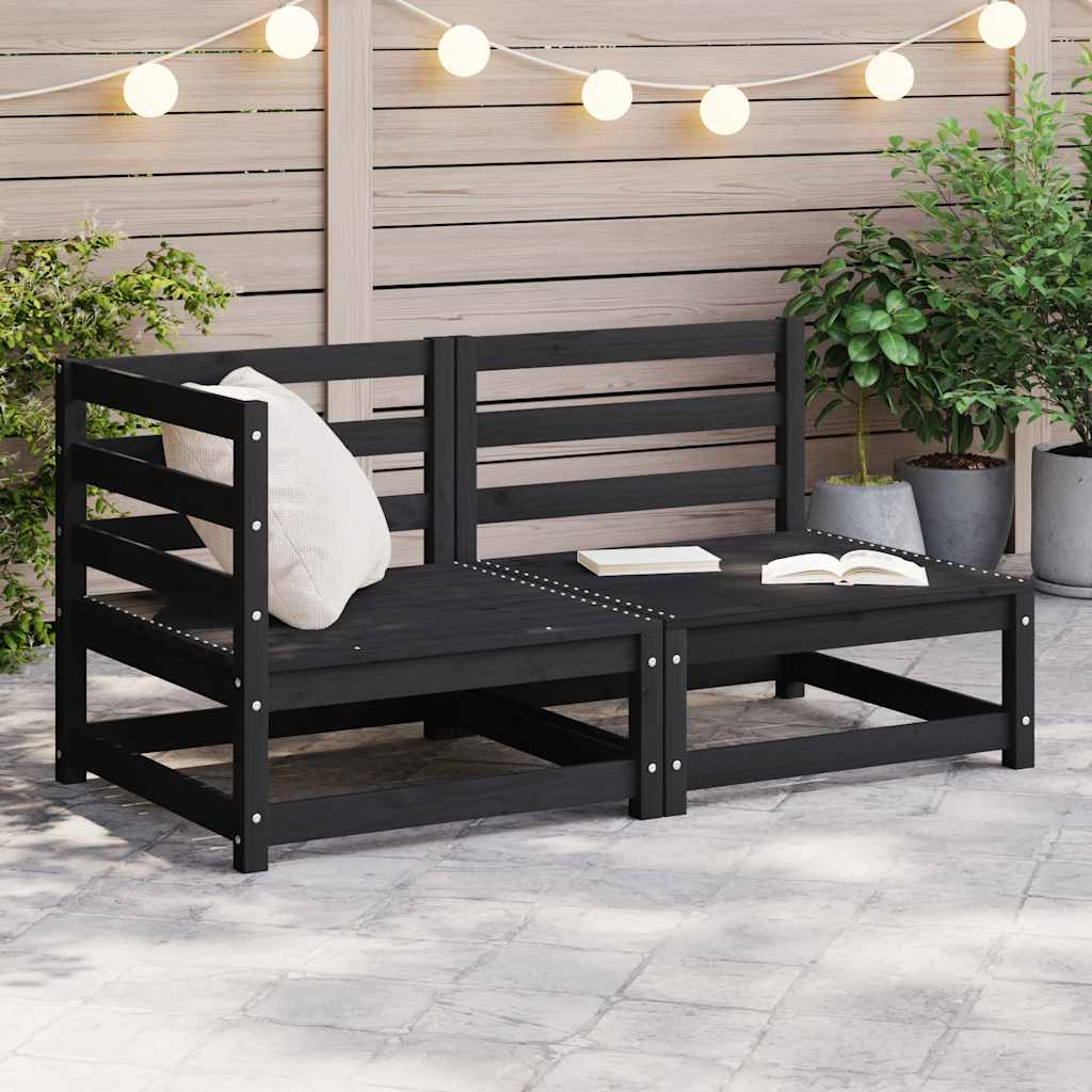 Set Divani da Giardino 2 pz Nero in Legno Massello di Pino