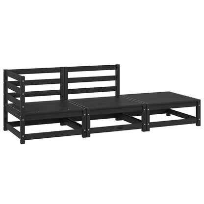Set Divani da Giardino 3 pz Nero in Legno Massello di Pino - homemem39