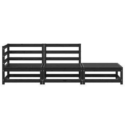 Set Divani da Giardino 3 pz Nero in Legno Massello di Pino - homemem39