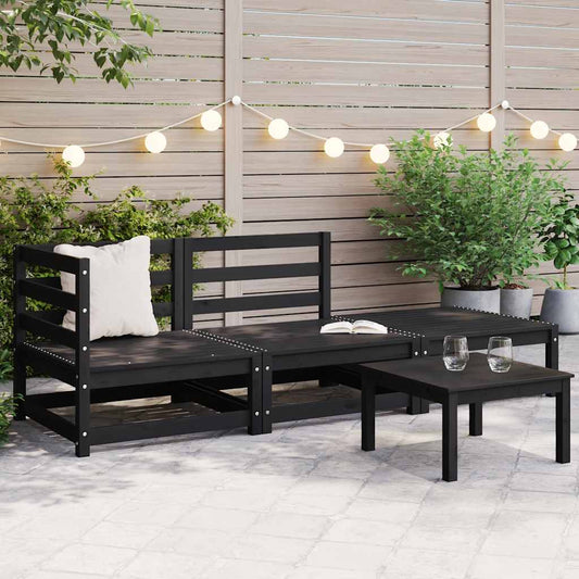 Set Divani da Giardino 3 pz Nero in Legno Massello di Pino - homemem39
