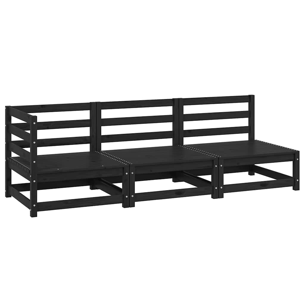 Set Divani da Giardino 3 pz Nero in Legno Massello di Pino - homemem39